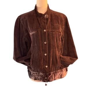 J. Jill Brown Corduroy Jacket Velvet Trim Button Close Cuffs Unlined Pockets M